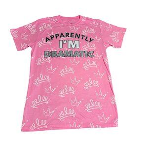 Girls T Shirt Sz Large "Apparently I'm Dramatic" Pink Colors Crowns Short Sleeve